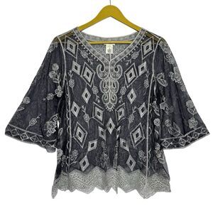 Ultra Pink Mesh Embroidered Tunic Top Size M Gray Silver Fairy Grunge Whimsigoth